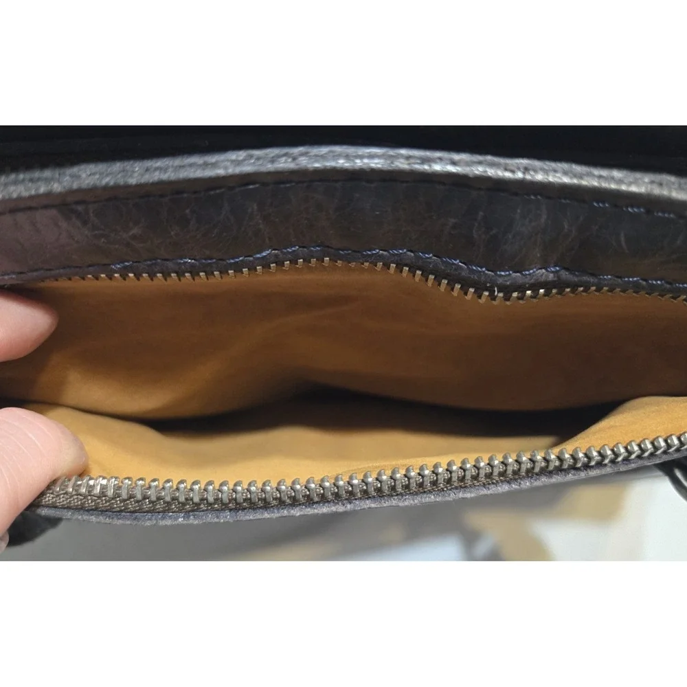 Patricia Nash Studded Distressed Glaze Calvi Satchel Black Leather Lined Zip Up